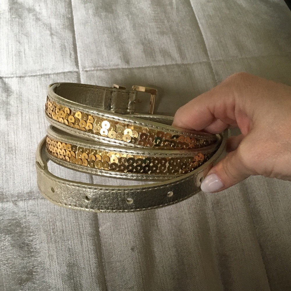 NWOT AUTH MICHAEL KORS LEATHER BELT GOLD SEQUINS